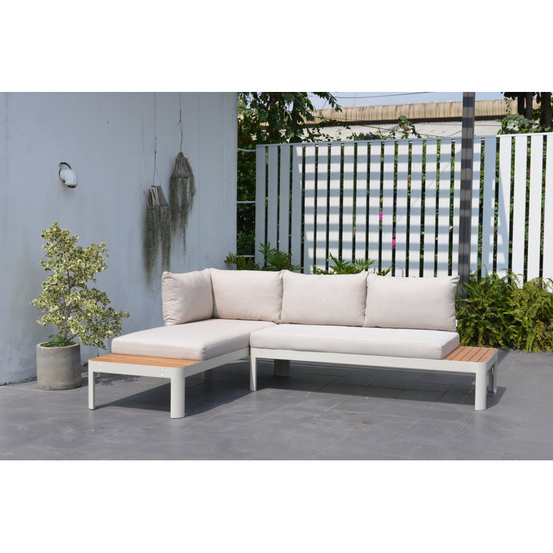 Brix 67.79'' Wide L-Shaped Wood Patio Sectional with Cushions, Beige