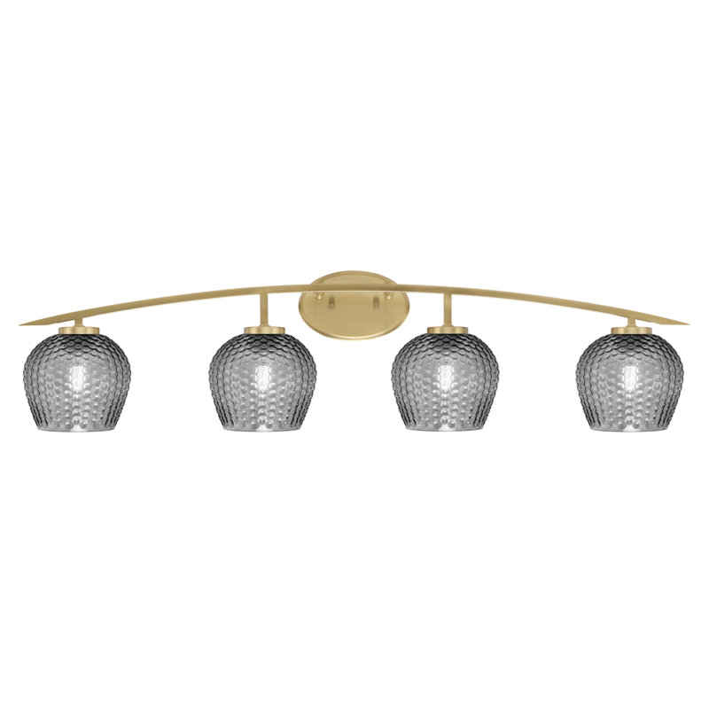 Kurve 4 Light Bath Bar Shown In New Age Brass Finish With 6" Textured Glass, Smoke