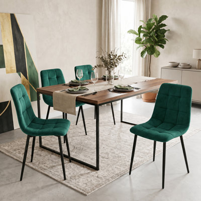 Modern Upholstered Dining Chairs with Padded Seat and Metal Legs, Set of 4