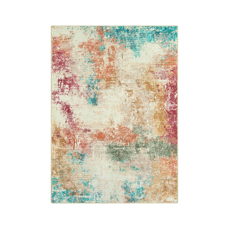 Pastel Abstract Wash Rug 5' x 7' for Bedroom, Multicolor Beige