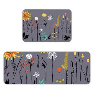 Minimalist Floral & Heart, Kitchen Mats Set Of 2