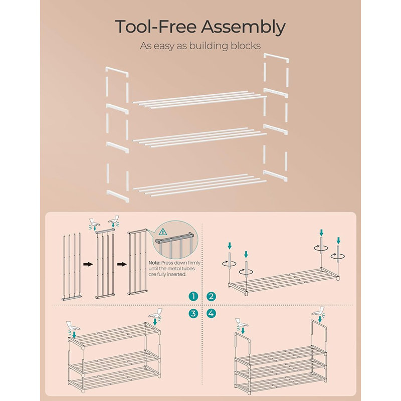 Range-chaussures, range-chaussures à 3 niveaux, tablette de rangement en métal, debout ou à l'envers, pour 16 à 20 paires, empilable, pour vestibule