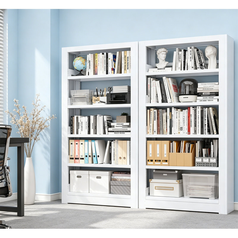 Heavy Duty Metal Bookshelf, 5 Shelf Adjustable, 69" Tall Open Book Shelf for Living Room Library Office, White