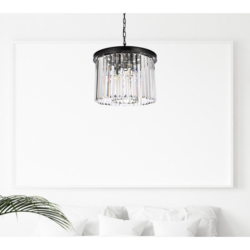 Yazmin 6 - Light Dimmable Drum Chandelier, Clear, Matte Black