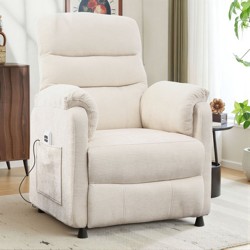 34" Chenille Power Recliner Chair with Side Pockets, Stepless Remote Control, Small Space Electric Recliner, 350 lb Capacity