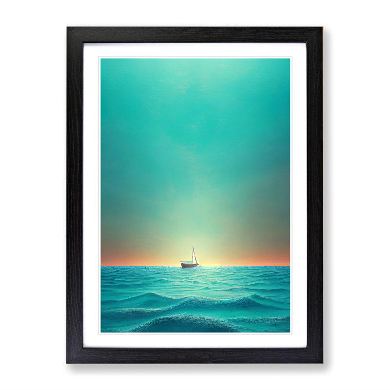 Boat Awaiting Sunrise - Wall Art, Black Framed, 66cm H x 48cm W x 2cm D, White