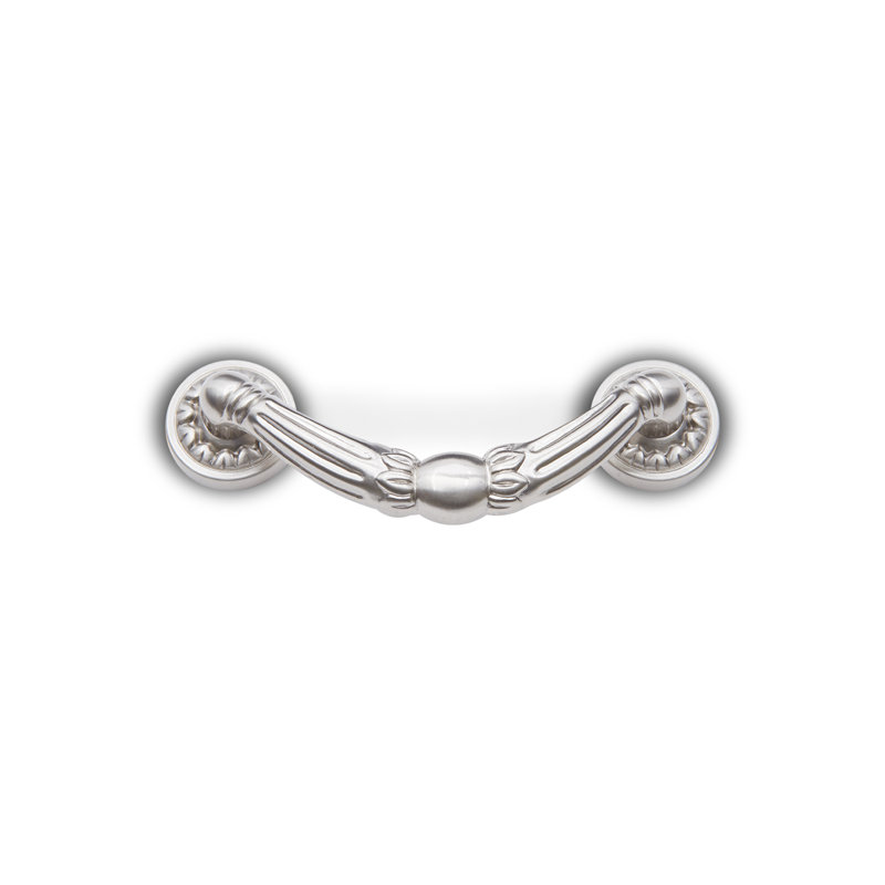 Ornate 3" Drop Pull with Petal Bases CP Series, Satin Nickel