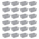 Sterilite 11" Small Weave Open Bin Organize Wicker Storage Basket, Grey, 24 Pack