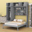 Lit escamotable mural avec armoire supérieure, tablettes et garde-robe, lit pliable peu encombrant-2111323291