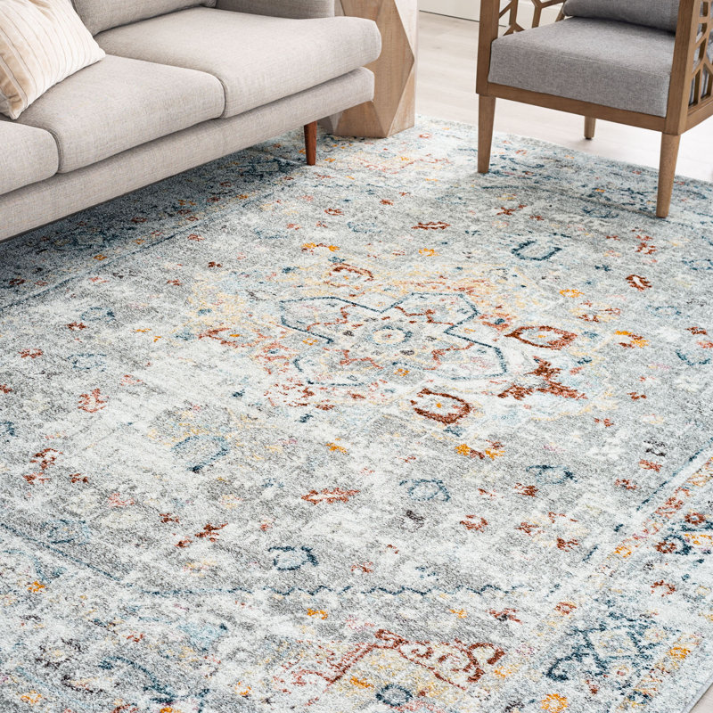 Tapis oriental argenté Habous, Rectangle 6 pi 7 po x 9 pi 6 po