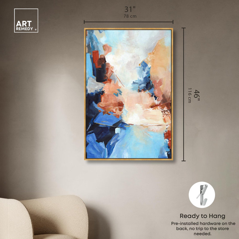 Break the Silence Canvas Abstracts colorés par , H 46 po x l 31 po, Cadre flottant doré