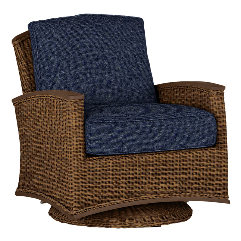 Outdoor Astoria Swivel Glider Wicker Chair with Cushions, Welt + Standard fill, Raffia/Oak, Canvas Sand