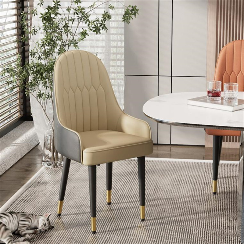 Jentree Faux Leather Solid Back Dining Chairs, Beige