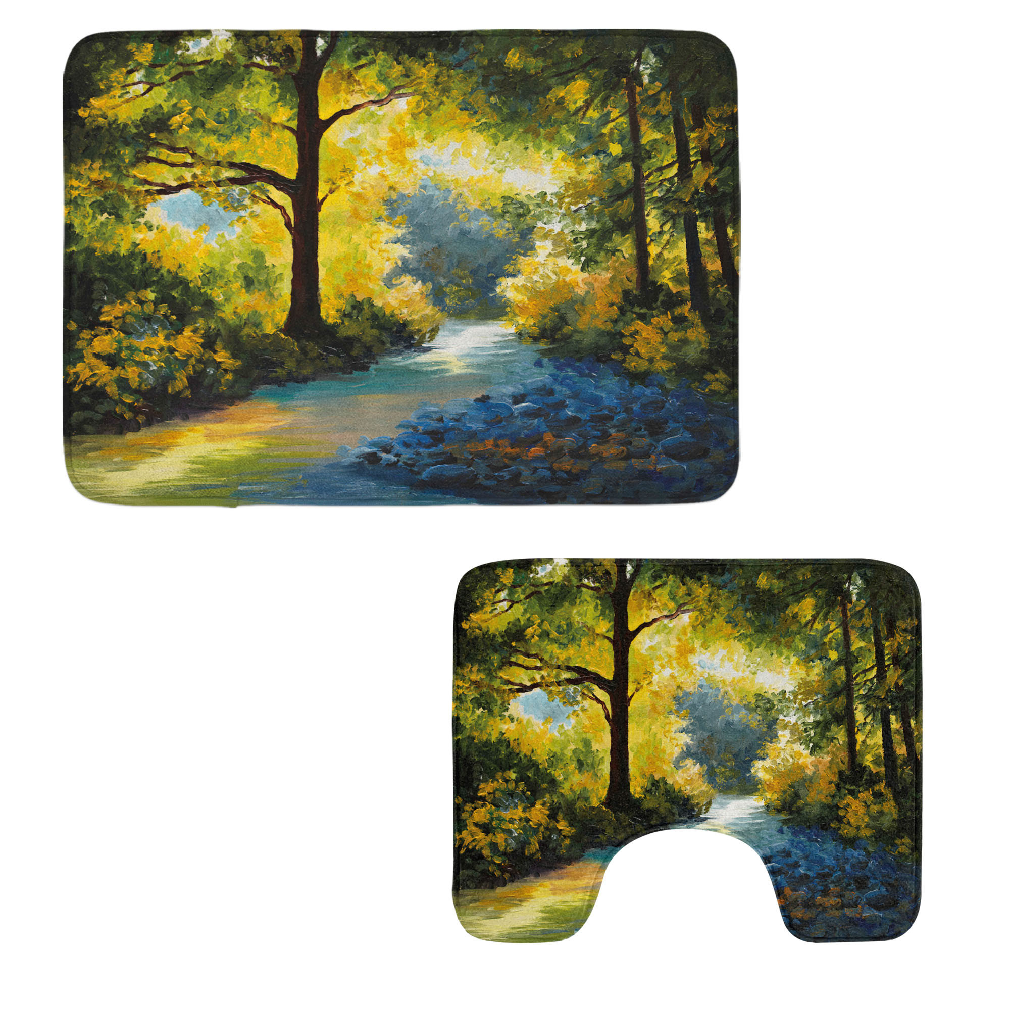 East Urban Home Green Bathroom Rug Set 2 Pieces Rectangle & Contour