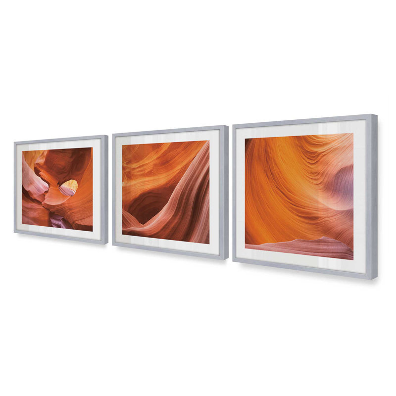 20 "x 16" Sculpted by Time, ensemble de 3 impressions dans un cadre, Chrome poli, H 13,75 po x l 13,75 po
