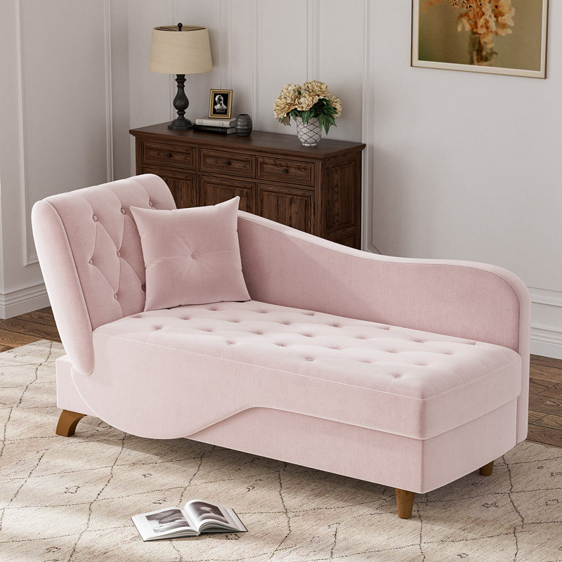 Chaise longue rembourrée en velours Acotas, Velours rose