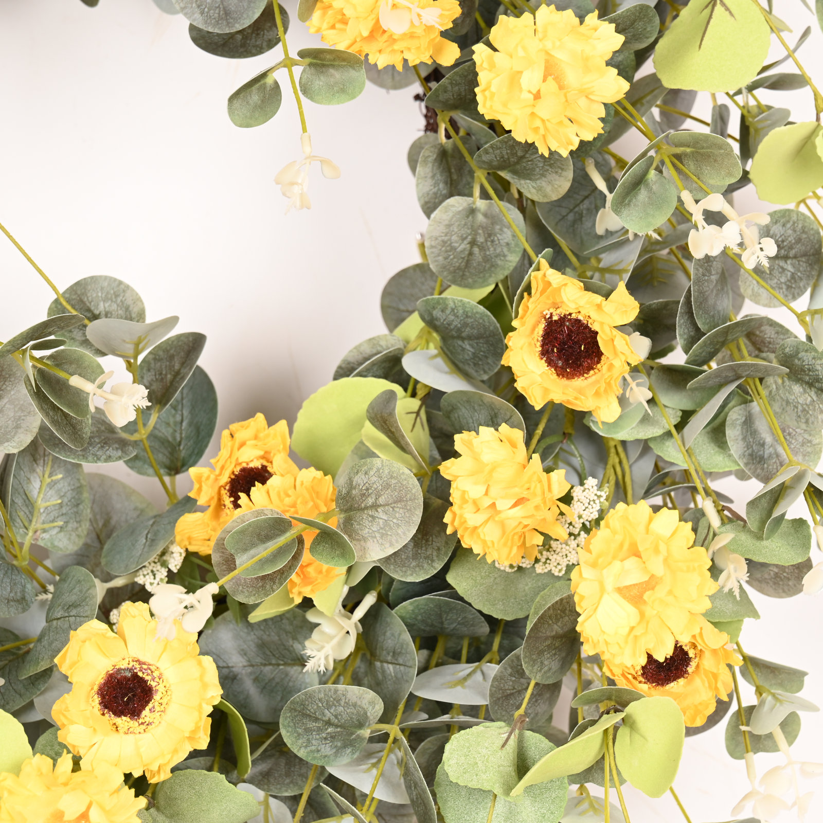26" Handcrafted Eucalyptus Daisy No Holiday Wreath, Yellow