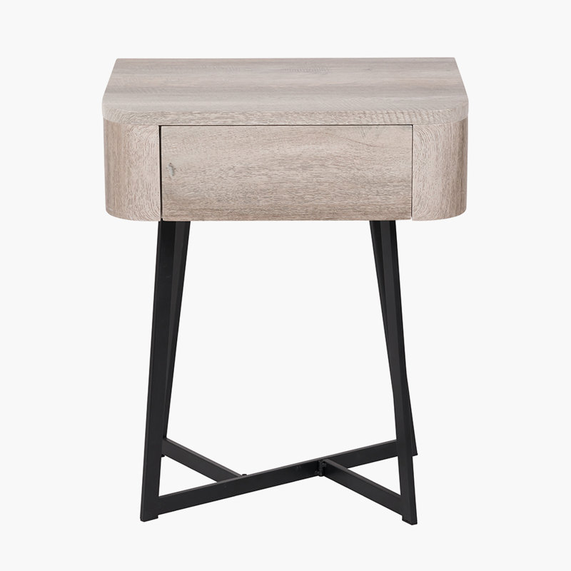 Angeliah 50cm W Metal Bedside Table, Grey Oak