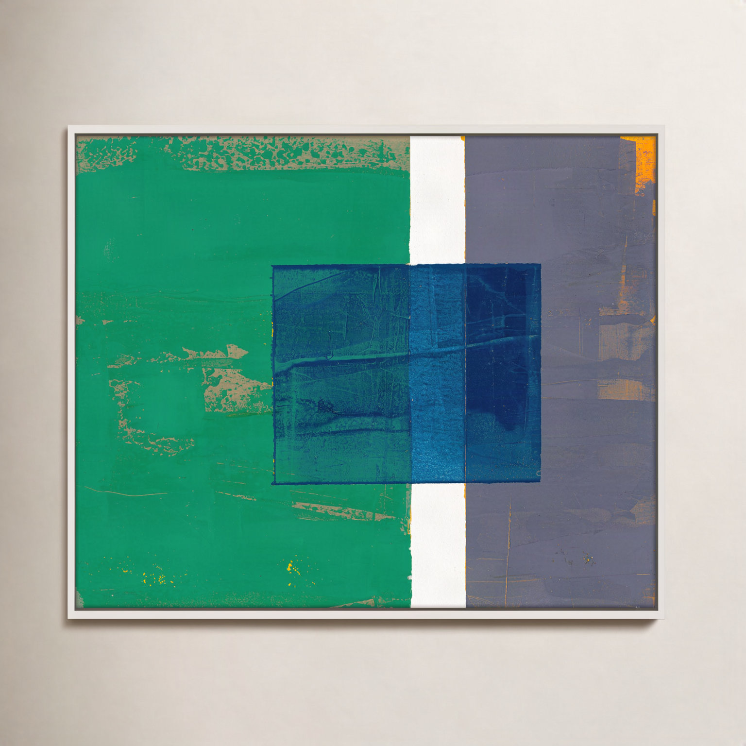 Bold In Blue 1 by Andrea Stokes, 40" H x 50" W x 1.38" D, White Framed