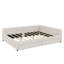 Lit plateforme tapissier avec port USB et 2 tiroirs, beige-1568409013