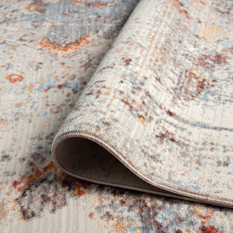 C Abstract Area Rug in Ivory, Rectangle 6'3" x 12'5"