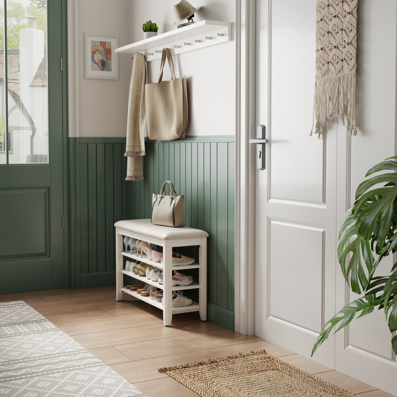 Banc à chaussures en bois massif à 3 niveaux avec rangement, Blanc, H 20,4 po x l 31,4 po x P 11,8 po