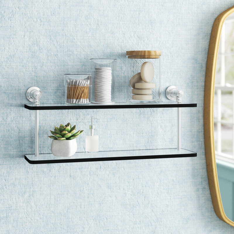 Freyja 2 Piece Glass Tiered Shelf, Matte Black, 5.6" H x 22" W x 9.2" D
