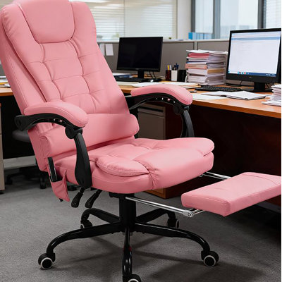Fauteuil de massage vibrant à 7 points avec dossier haut et fonction inclinable, rose
