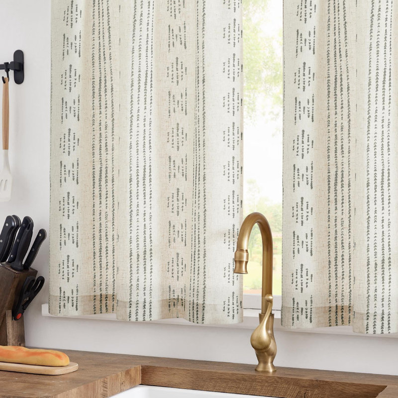 Rideaux de cuisine bohème avec passe-tringle, Gris, L 52 po x L 24 po
