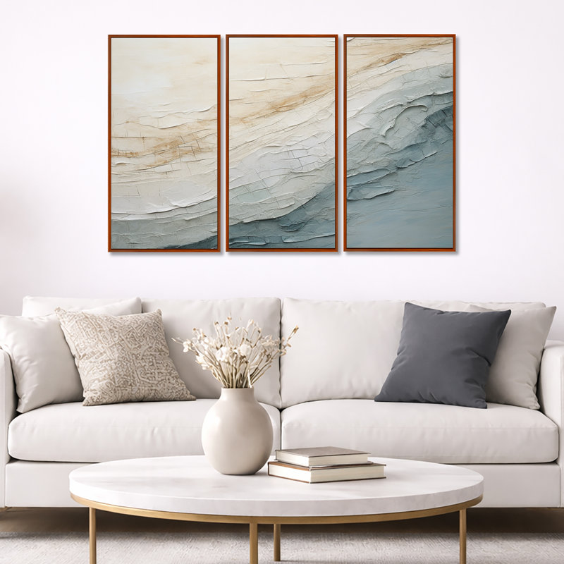 Minimalisme, vague bleue et grise, horizon I - ensemble de décorations minimalistes côtières, H 28 po x l 36 po x P 1 po