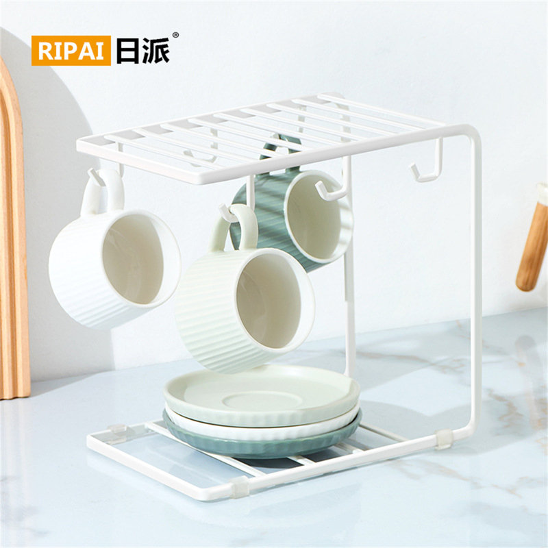 Hanging Cup Rack And Drain Tray - Space-Saving Design For Mug And Glass Storage