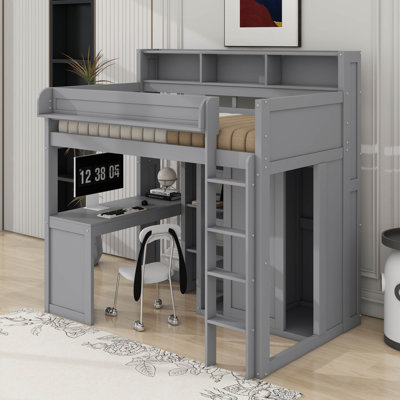 Lit mezzanine simple avec tablettes et garde-robe