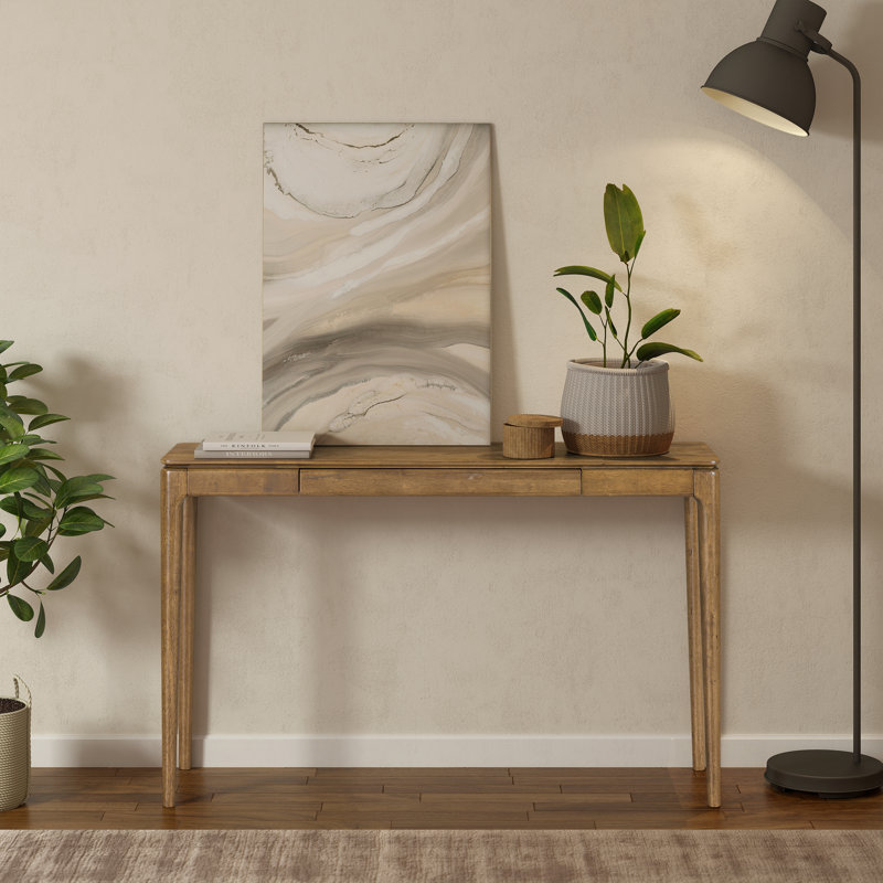 Console NTC Mingle de 47 pouces, table d'entrée moderne en bois massif avec tiroir caché, imperméable et résistante à la chaleur, table étroite pour le couloir, le salon et le vestibule, aspect teck