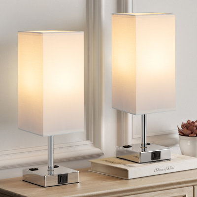 14'' Minimal Table Lamp with Touch Control, AC Outlet and USB A&C Ports
