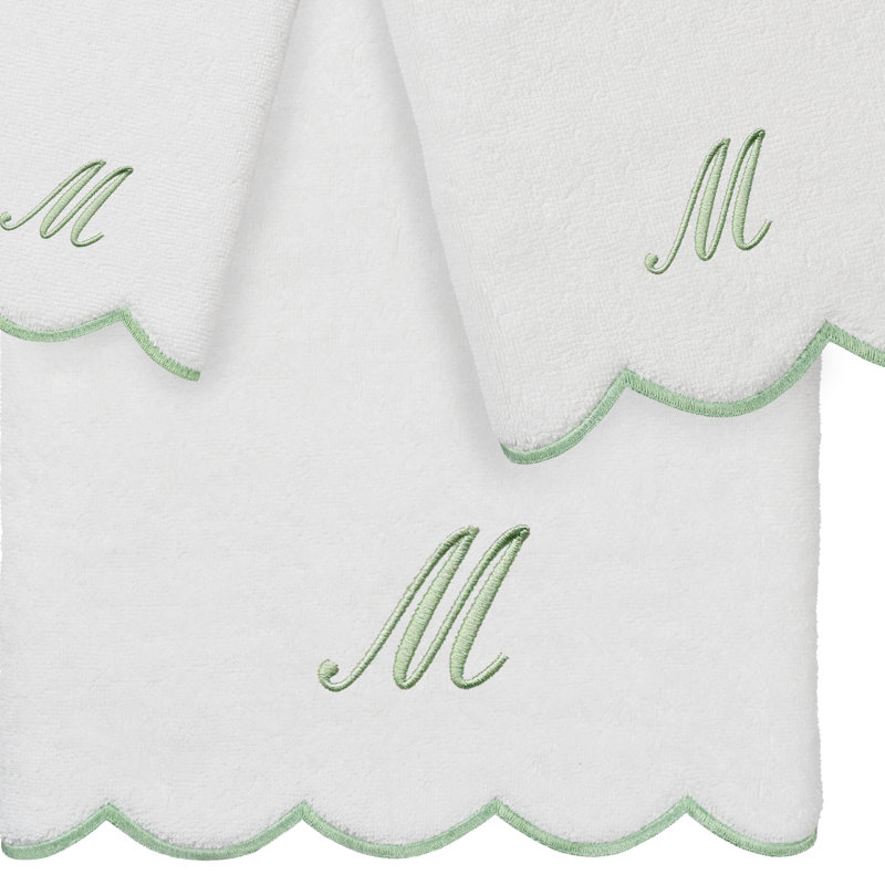  Ensemble de serviettes personnalisées 100% coton ADORNIA, M, Blanc/vert, Ensemble 3 serviettes de bain