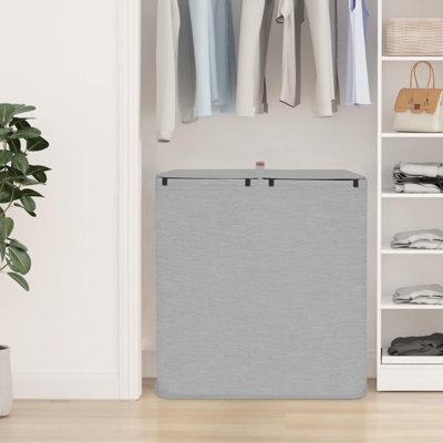 Double Laundry Hamper, 136L Laundry Sorter With Lid And Removable Bags, Clothes Hamper, Large 2 Section Clothes Basket With Handles For Small Space, Dorm, Closet, Bathroom, Grey