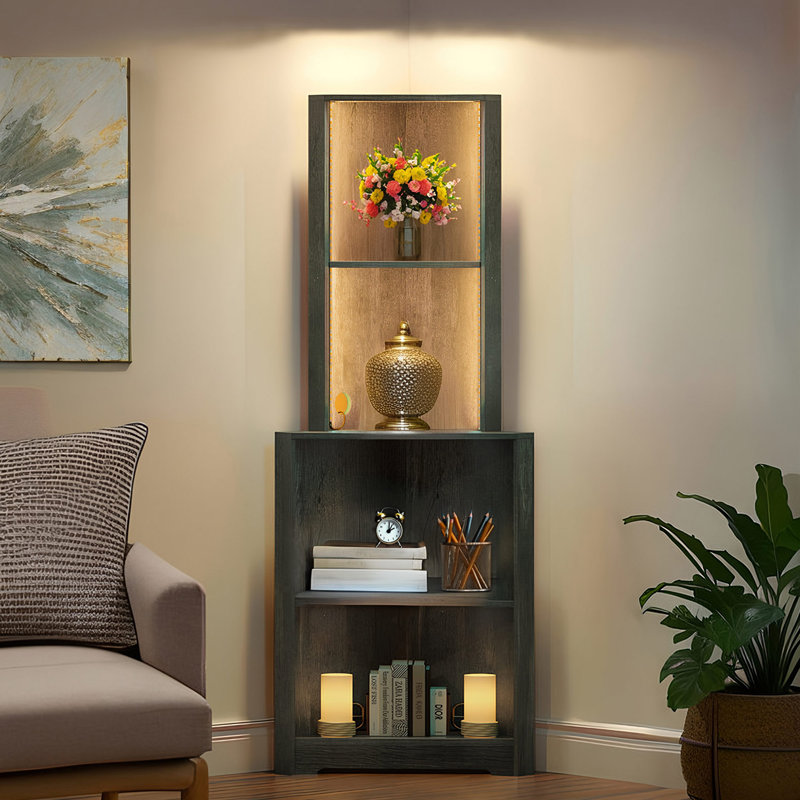 Amoya Corner Bookcase, Charcoal Gray