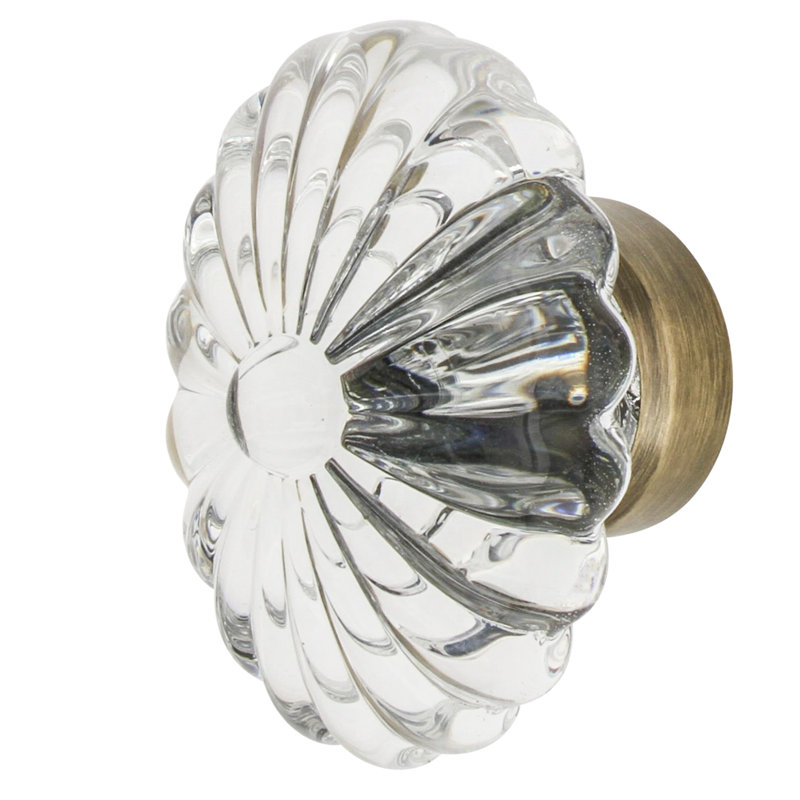 Oval Fluted Crystal 1 3/4" Cabinet Knob, Antique Brass