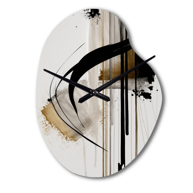 Noir, blanc et or Expression I - Horloges métalliques abstraites de forme unique, horloge murale asymétrique, Petit