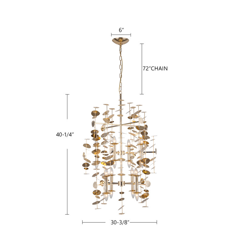 Yukari 16 - Light Chandelier, Polished Brass