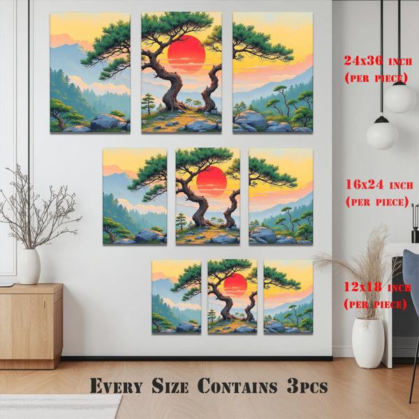 Millwood Pines Japanese Pine Tree Sunset Landscape Canvas Wrapped Wall ...