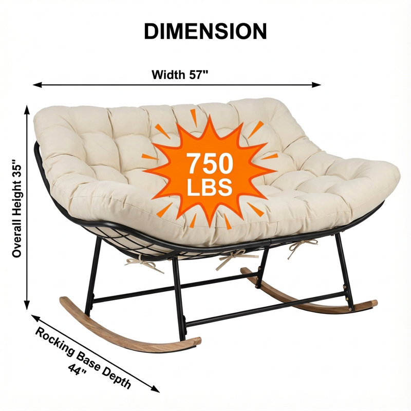 Ensemble de chaises berçantes surdimensionnées 2 pièces avec coussins épais de 6 po Papasan - Chaises longues d'intérieur et d'extérieur