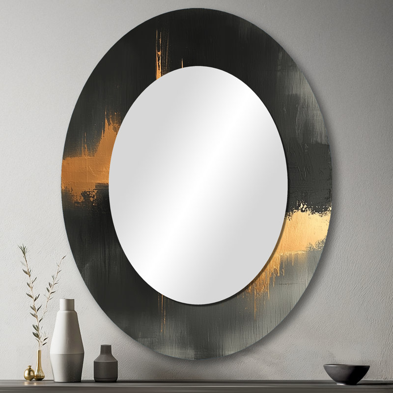 Miroir décoratif ovale abstrait en métal noir et doré Converge Dream III, 43 po x 33 po