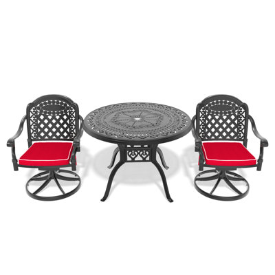 Ensemble de salle à manger 3 pièces en aluminium coulé toutes saisons comprenant 2 chaises pivotantes et une table ronde de 39,37 po avec structure noire