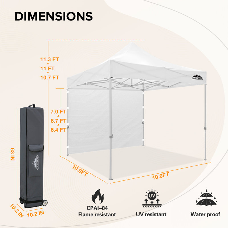 White Powder Coated Steel 10' x 10' Pop-Up Canopy Tent
