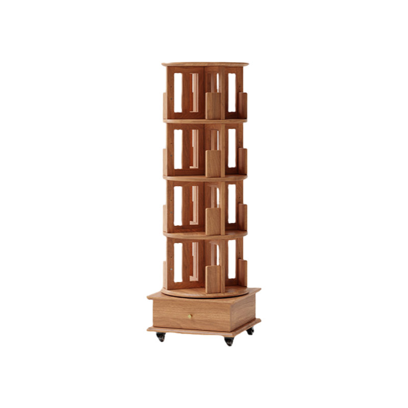 Modern style rotating bookcase, Light Brown, (4 Shelves) 59.25"H x 19.29"W x 19.29"D