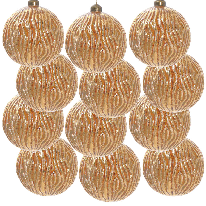 D3 ", boules de Noël décoratives, boules de Noël suspendues en verre pour décorations de fêtes, lot de 12, Doré