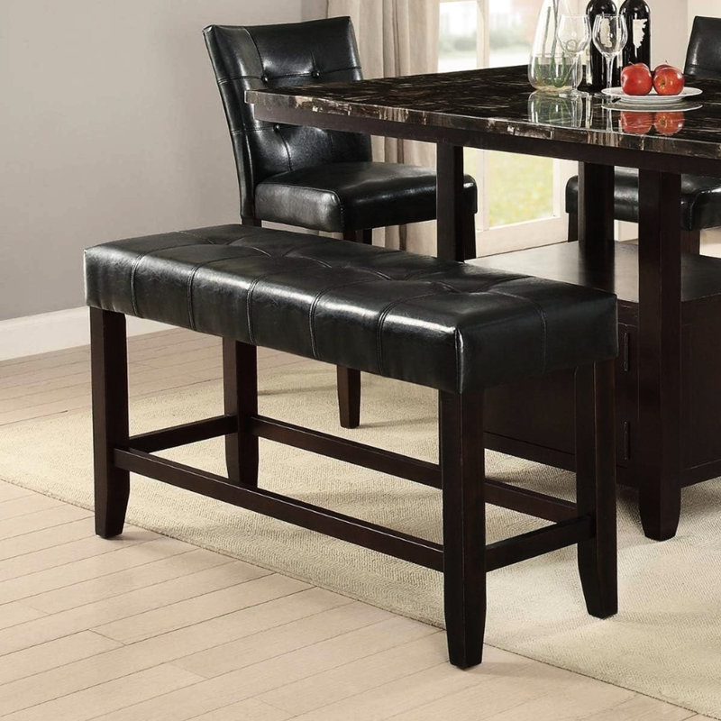 Banc de salle à manger à hauteur de comptoir - Coussin en similicuir noir avec support en bois moderne pour structure rembourrée