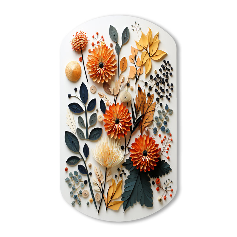 «Mid Century Mid Centuryury Botanicals II», impression d'art moderne cylindrique sur métal, H 43 po x l 23 po x P 1 po