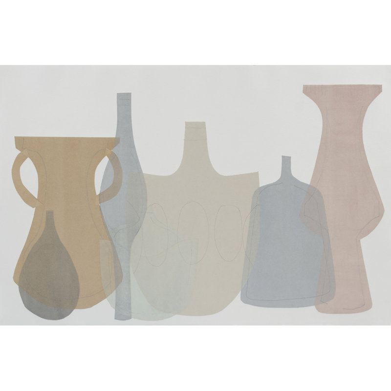 «Soft Pottery Shapes III» par Rob Delamater - peinture sur toile tendue, H 24 po x l 36 po